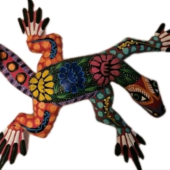 Large Oaxacan Lizard Mexican Folk Art Alebrije Hand Carved & Painted Signed - Picture 6 of 6